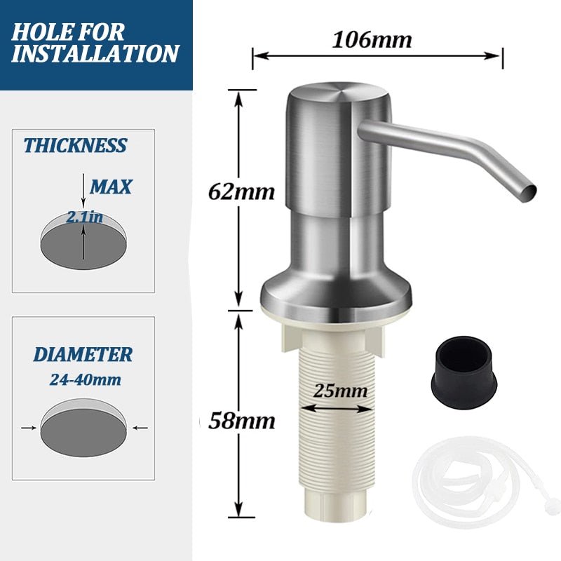 Sink Soap Dispenser Stainless Steel Extension Tube Kit for Liquid Soap Kitchen Sink Bathroom